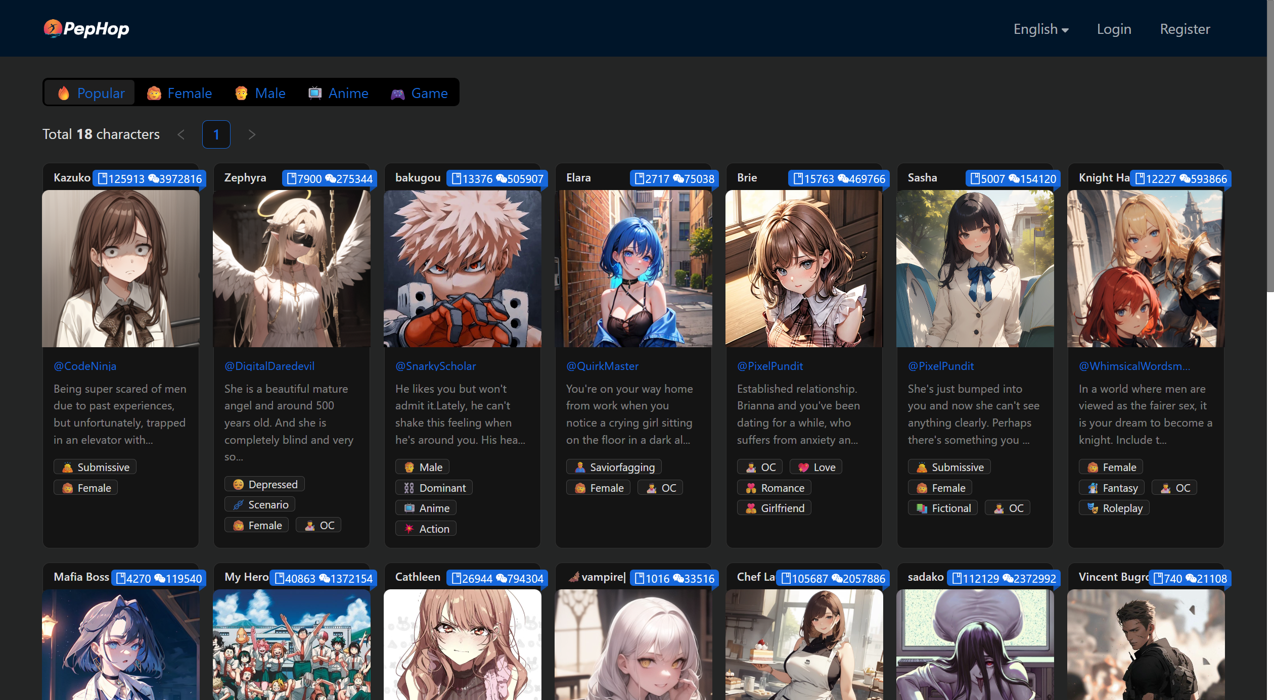 PepHop AI キャラクターブラウザ